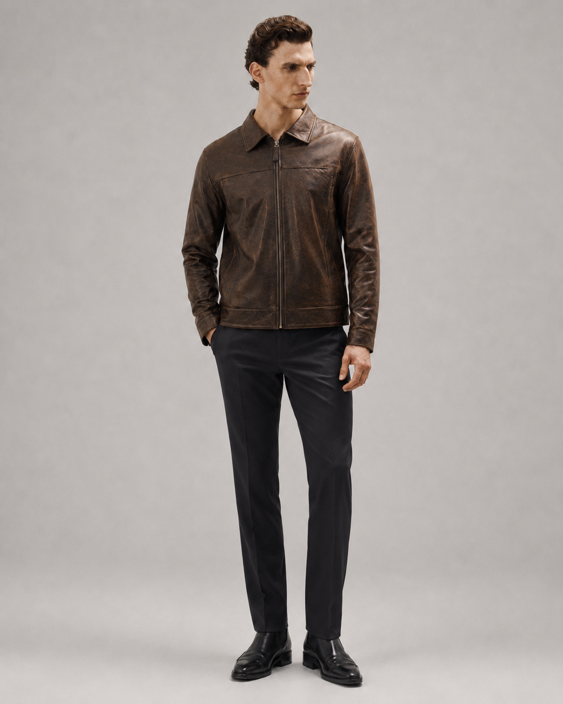 Men's Minimalist Premium Nappa Leather Casual Shirt-Collar Jacket