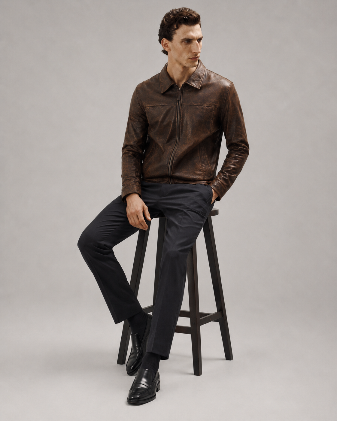 Men's Minimalist Premium Nappa Leather Casual Shirt-Collar Jacket