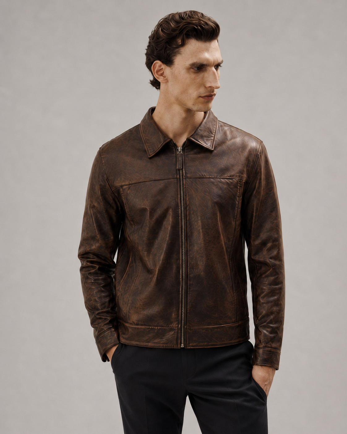 Men's Minimalist Premium Nappa Leather Casual Shirt-Collar Jacket