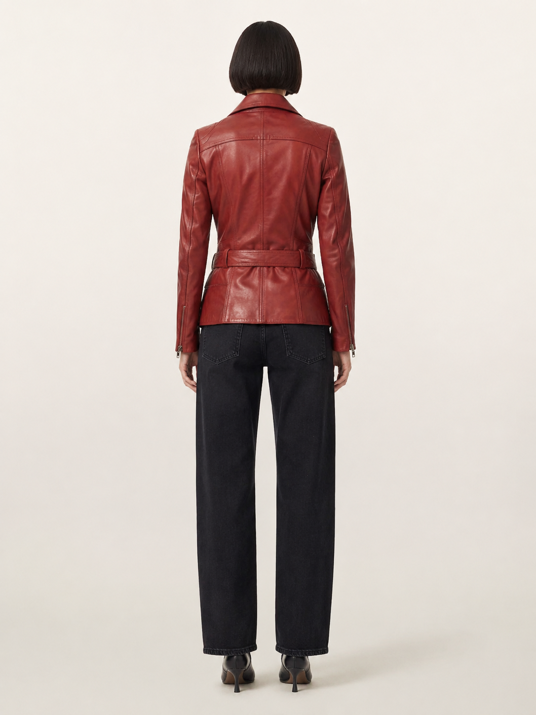 Women's Burgundy Asymmetric Sheep Aniline Leather Motorcycle Jacket