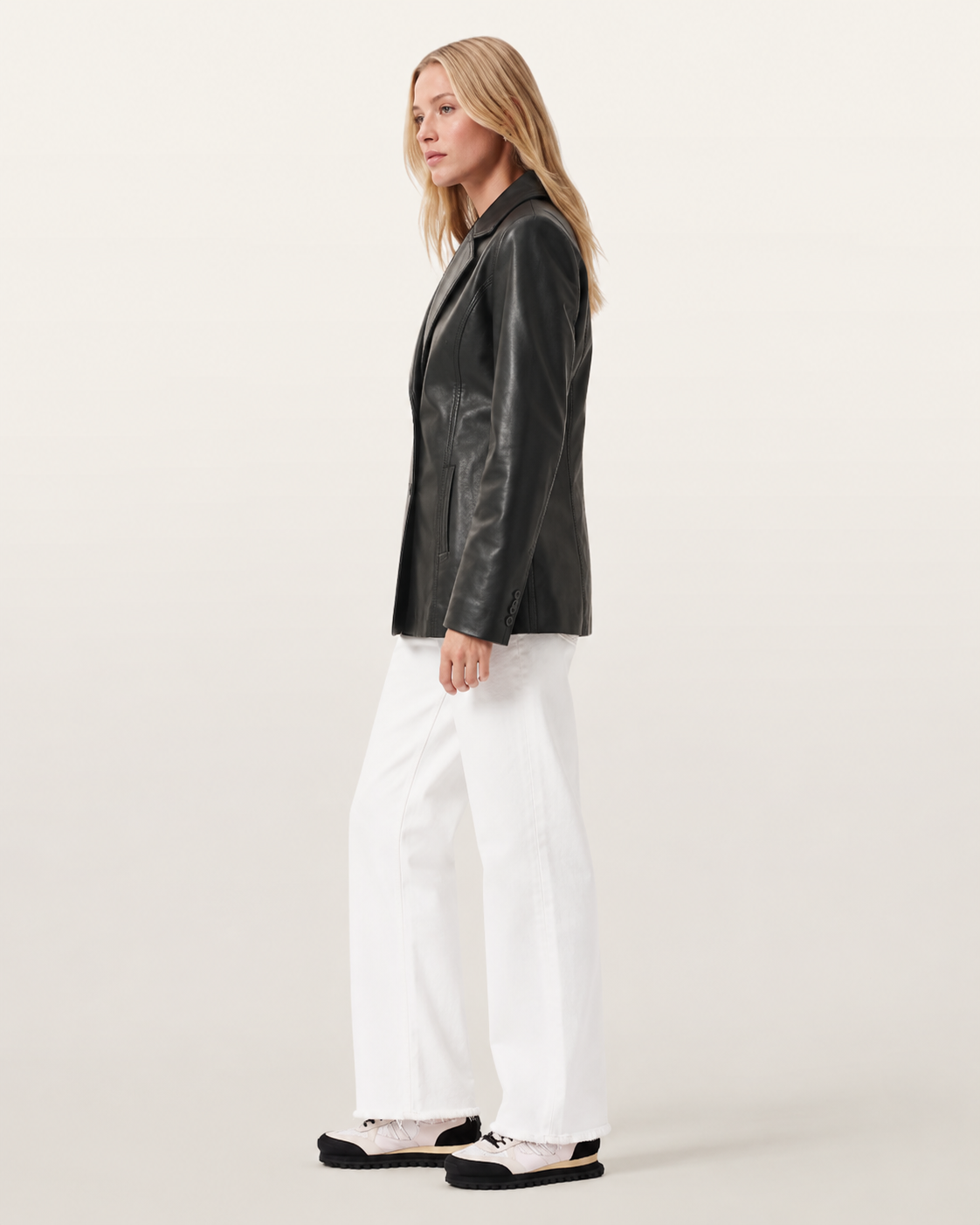 Veste de blazer noire en cuir pour femme - Sydney