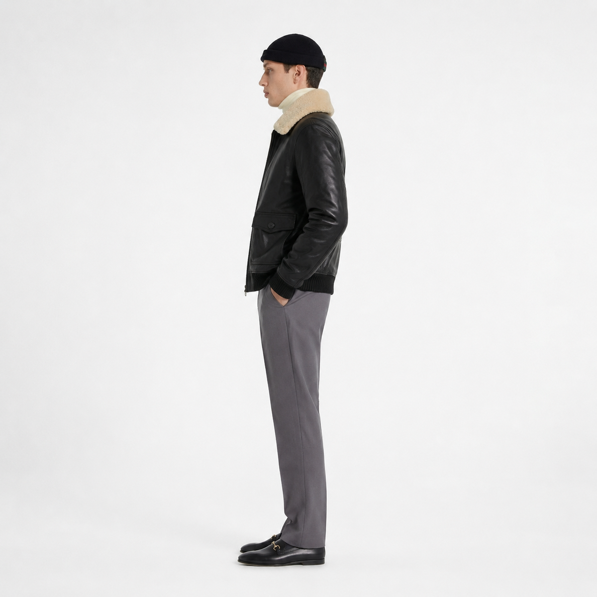 Men's Classic Leather Aviator Flight Bomber Jacket