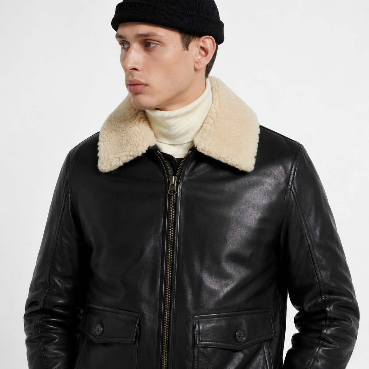 Men's Classic Leather Aviator Flight Bomber Jacket