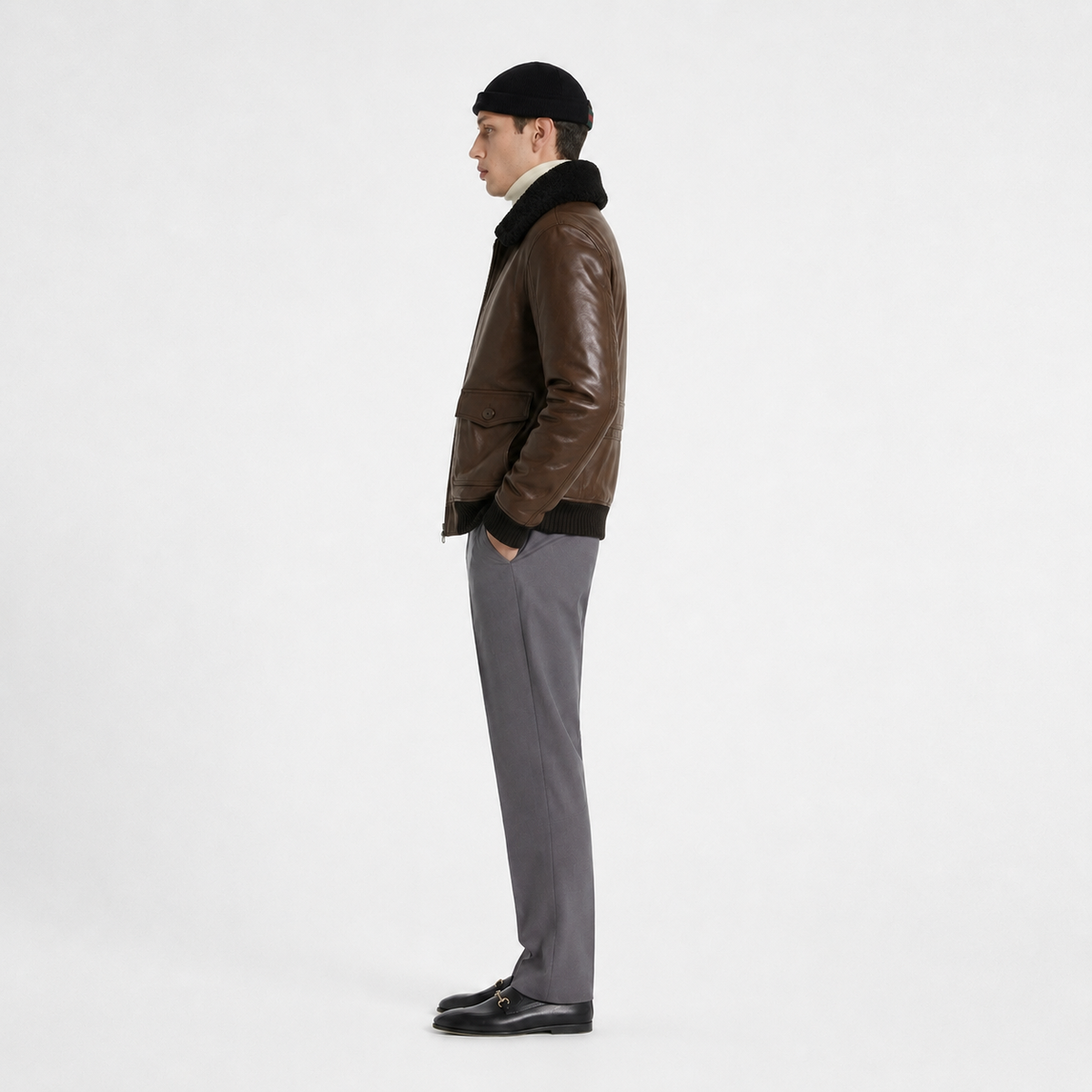 Men's Classic Leather Aviator Flight Bomber Jacket