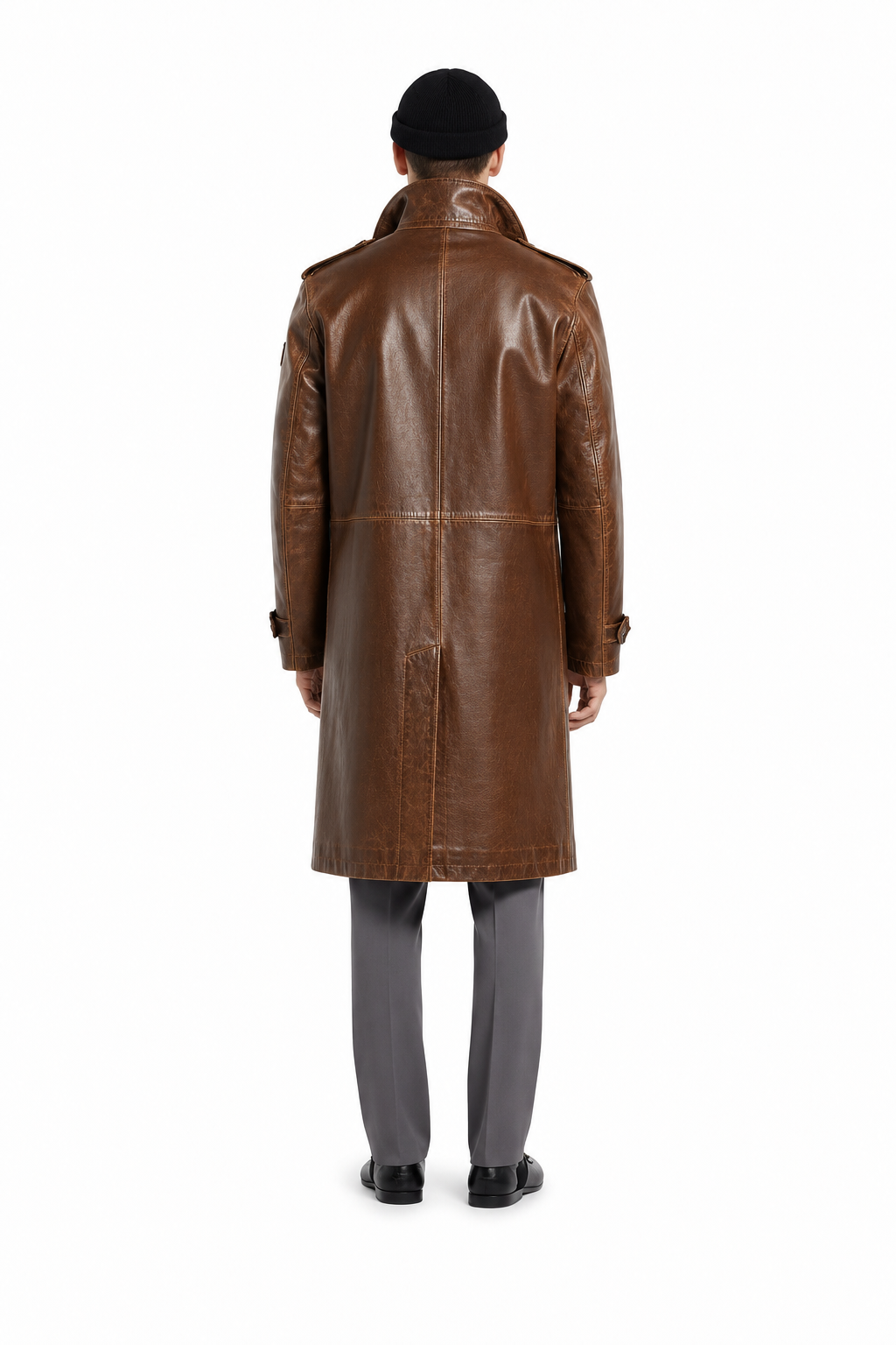 Men's Classic Leather Double-Breasted Trench Coat