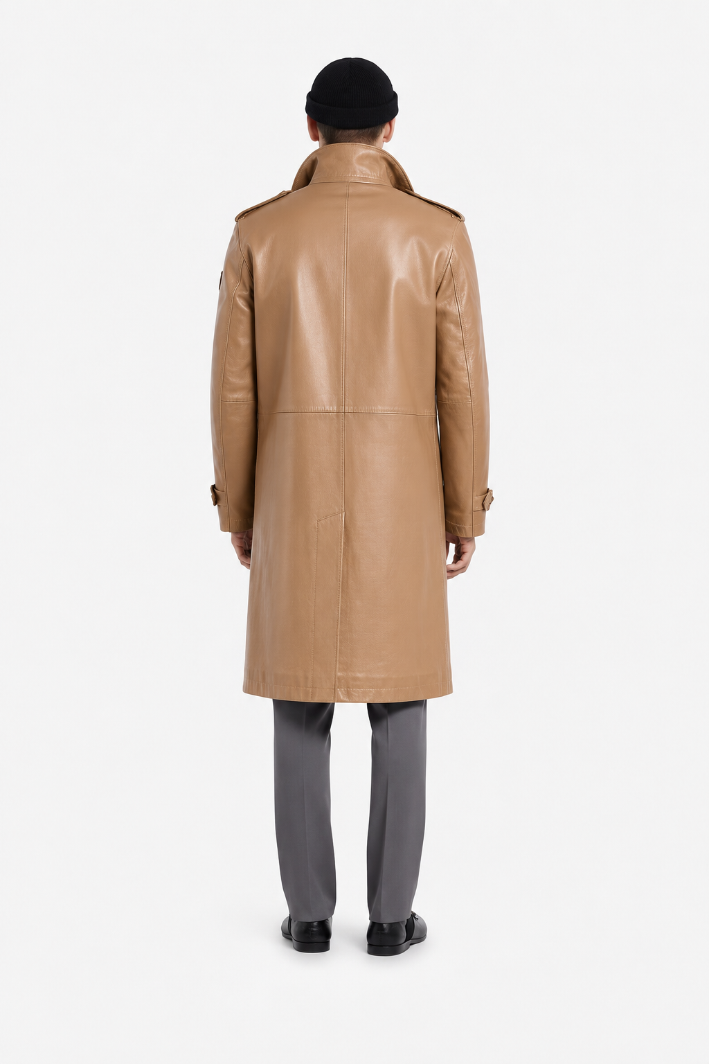 Men's Classic Leather Double-Breasted Trench Coat