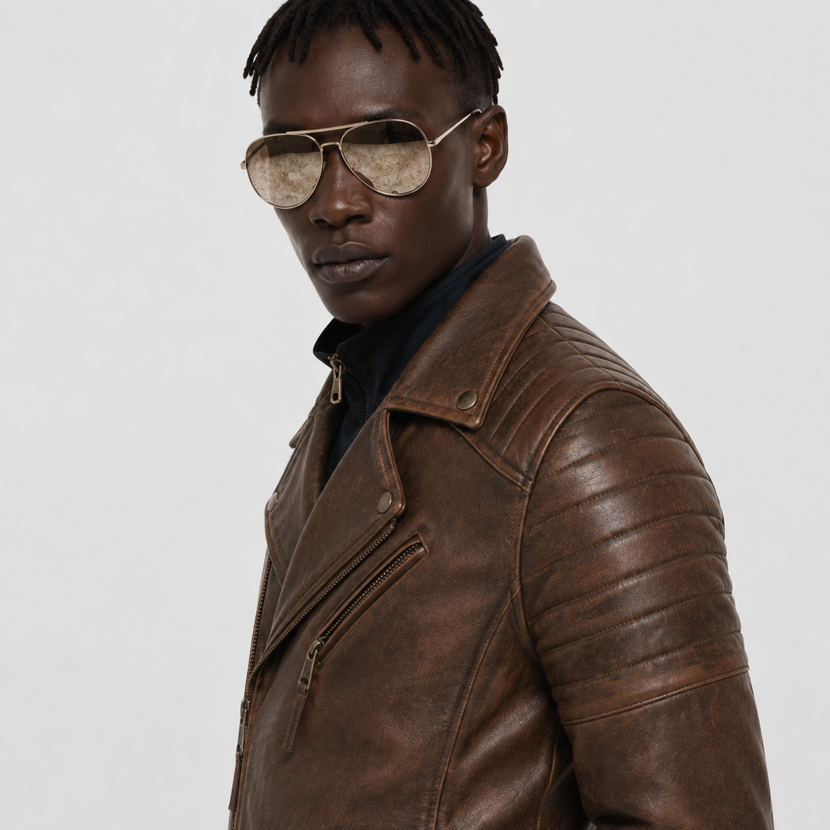 Men's Vintage Brown Studded Lambskin Leather Jacket