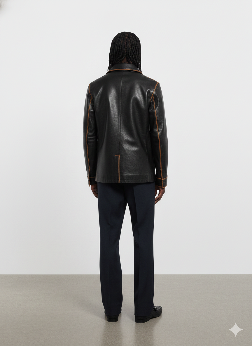 Men's Black Trench Leather Coat - North Face Winter Coat