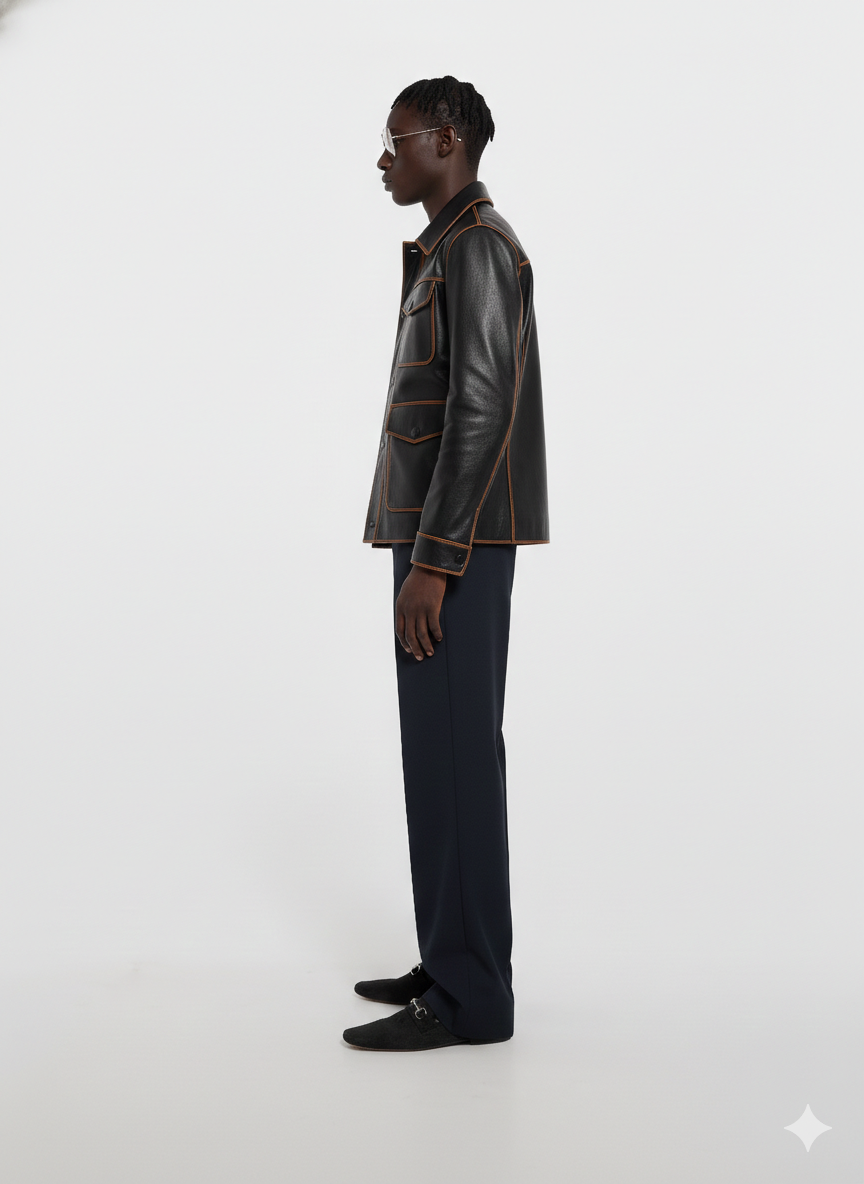 Men's Black Trench Leather Coat - North Face Winter Coat