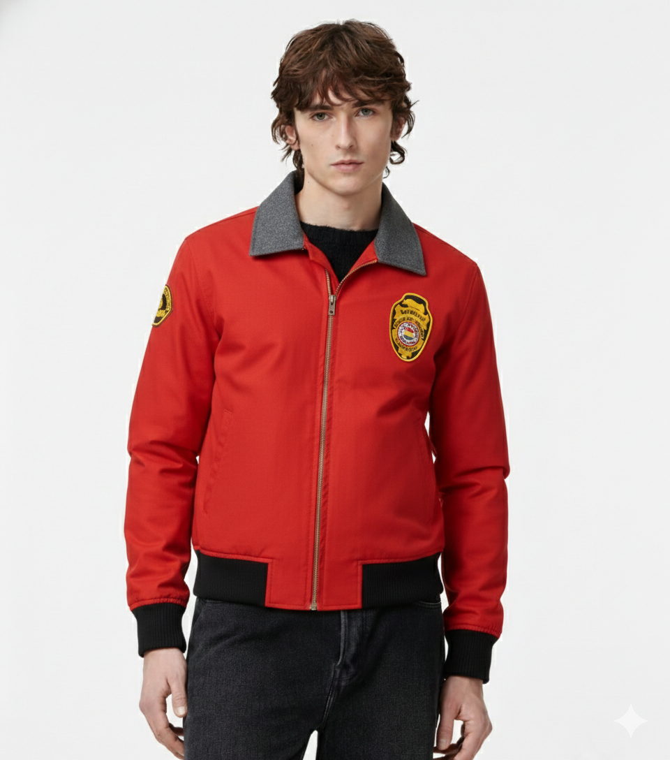 Baywatch David Hasselhoff Blouson Aviateur Rouge en Coton