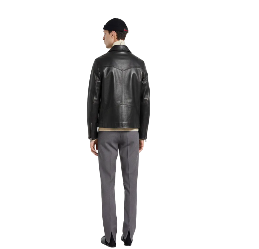 Blouson Moto Perforé en Cuir Nappa pour Homme | Noir