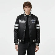 Dallas Cowboys black varsity jacket with star logo and striped sleeves