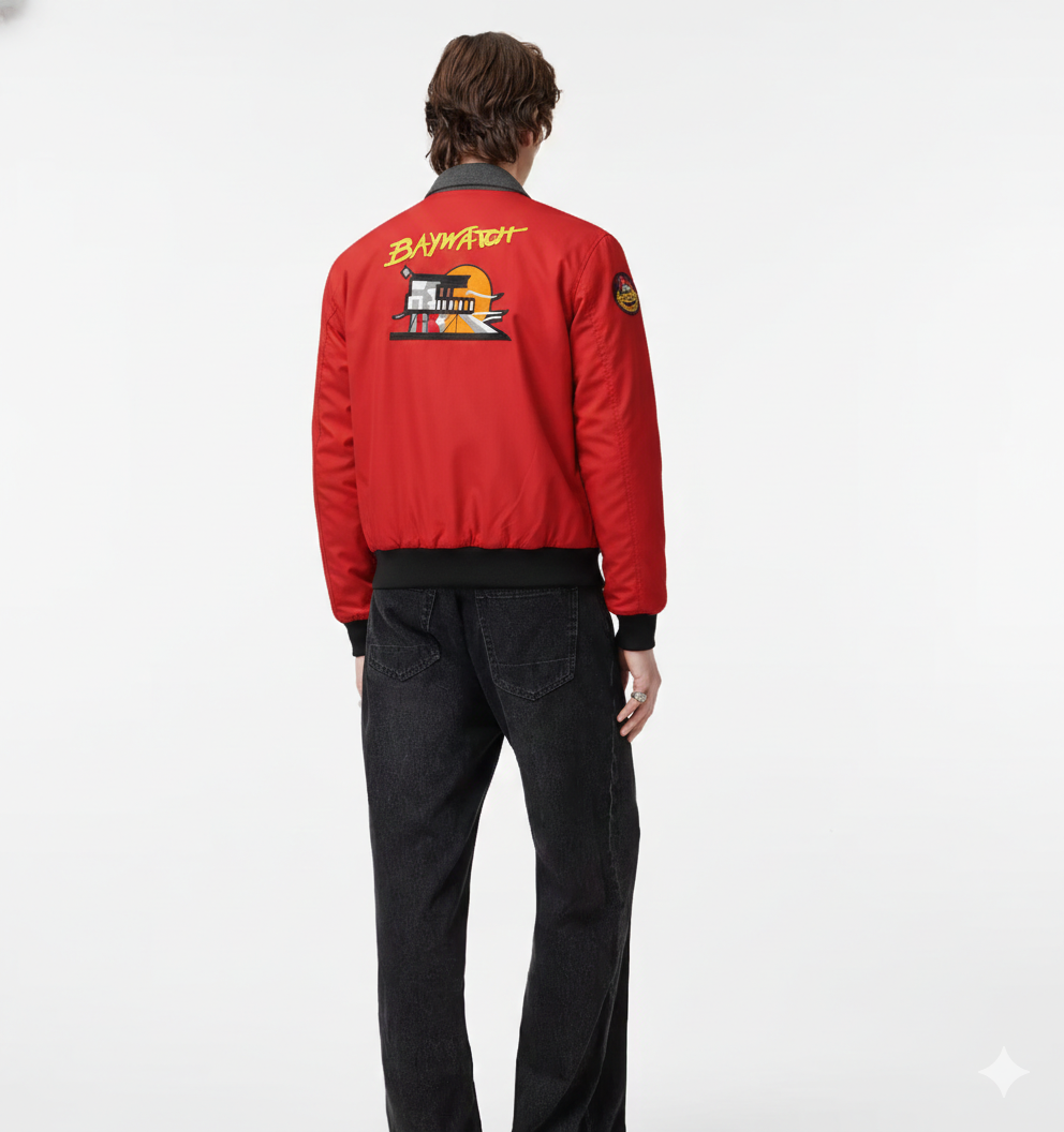 Baywatch David Hasselhoff Blouson Aviateur Rouge en Coton