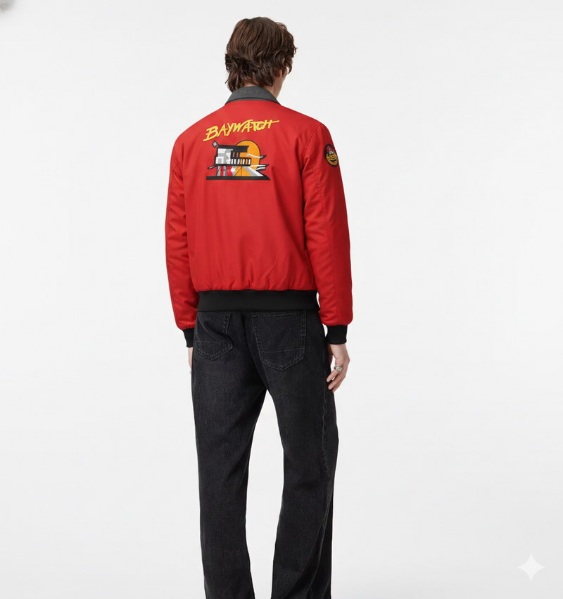 Baywatch David Hasselhoff Blouson Aviateur Rouge en Coton