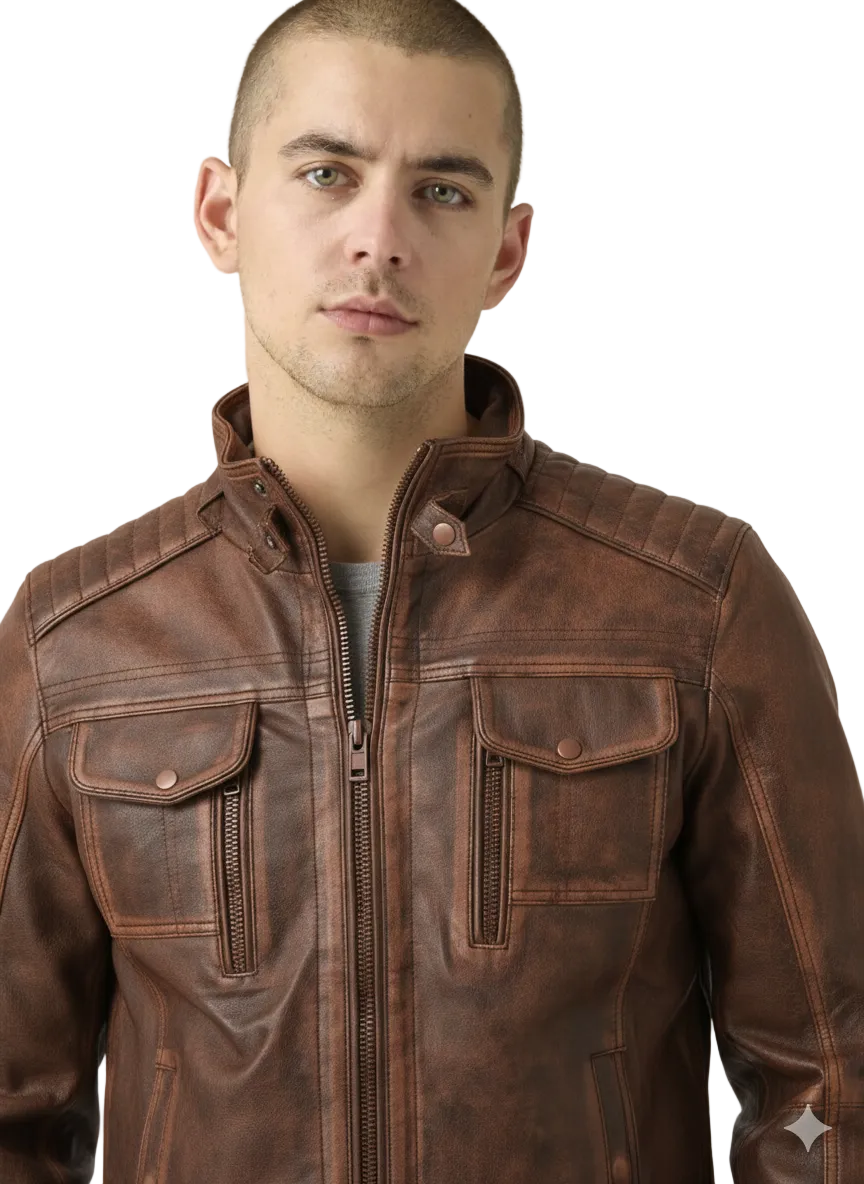 Veste Barbour Homme en Cuir Vieilli Belgrade couleur tabac