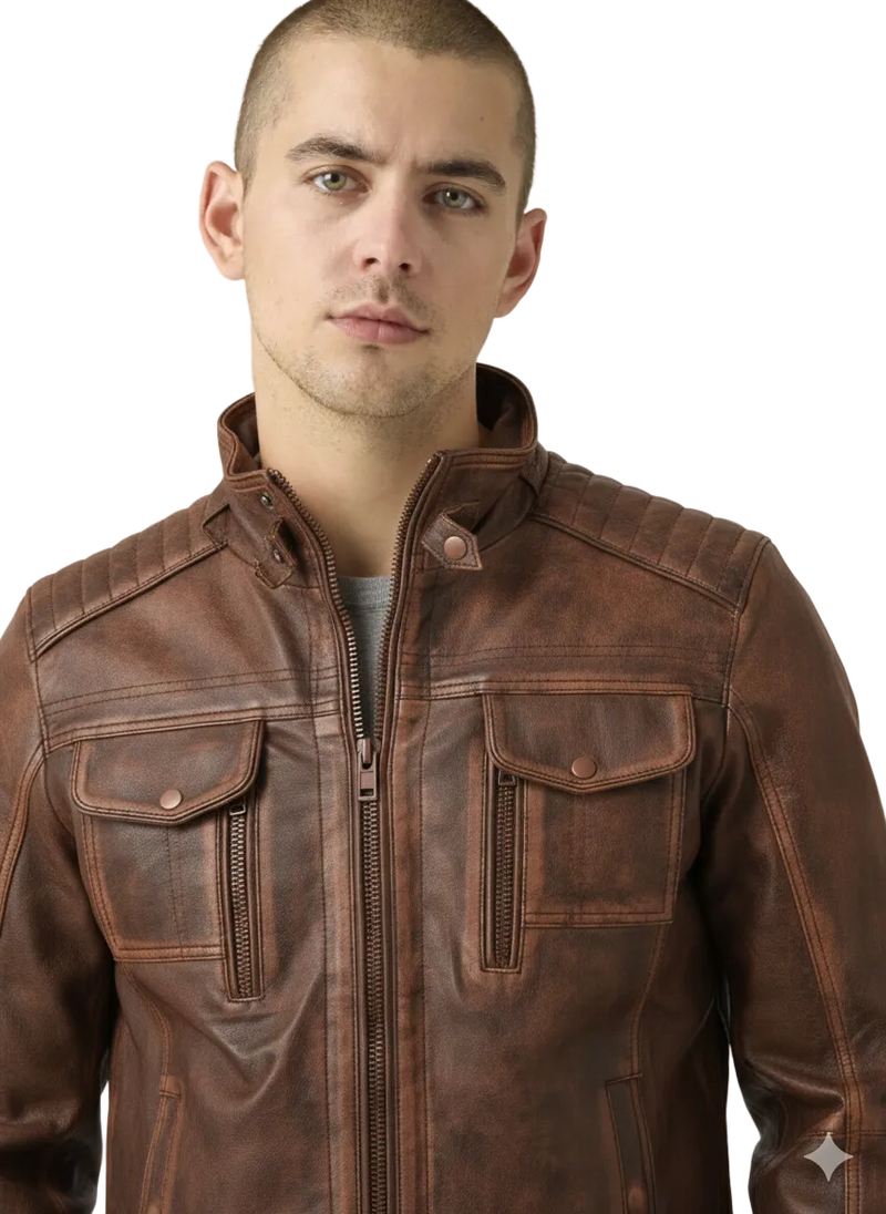 Veste Barbour Homme en Cuir Vieilli Belgrade couleur tabac