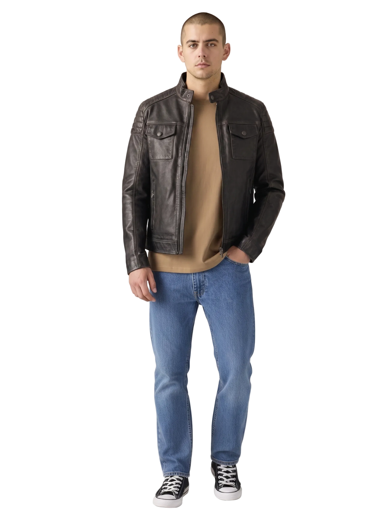 Veste Barbour Homme en Cuir Vieilli Belgrade couleur tabac