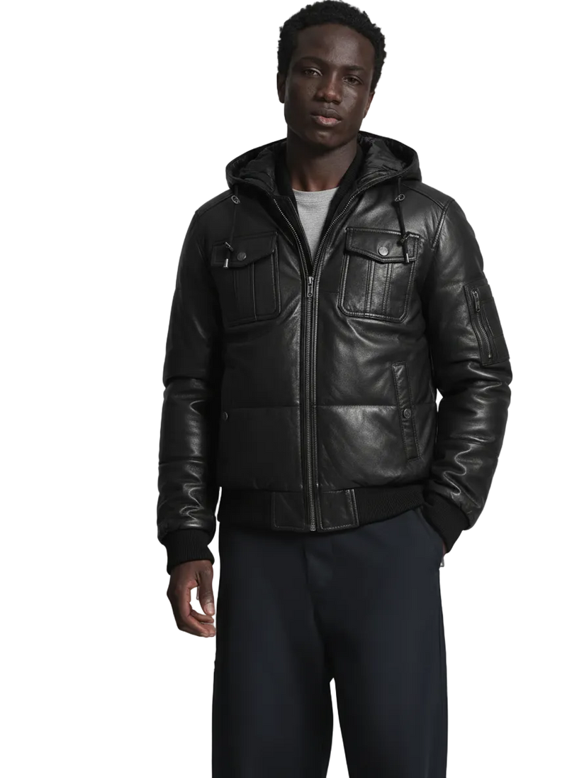 Blouson de motard matelassé en cuir d'agneau pleine fleur pour homme