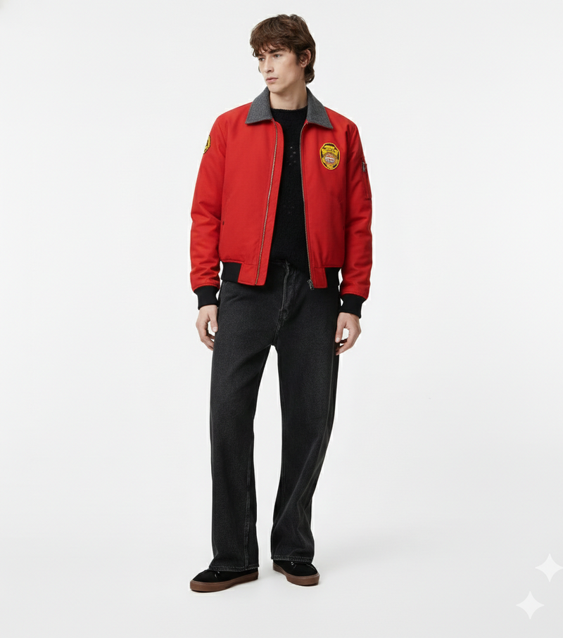 Baywatch David Hasselhoff Blouson Aviateur Rouge en Coton