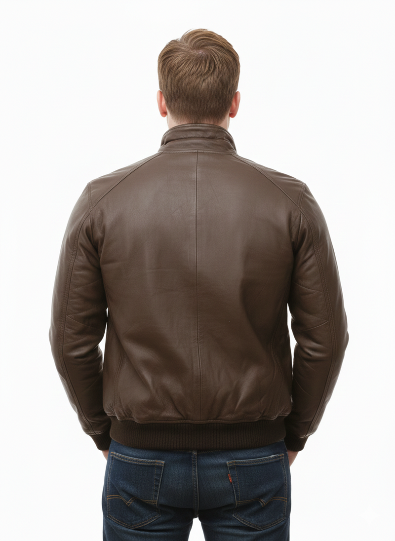 Blouson aviateur en cuir marron pour homme