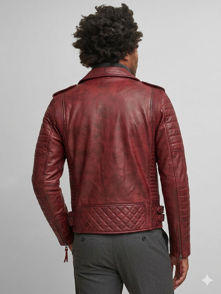 Men's Elite Heritage Burgundy Distressed Leather Biker Jacket
