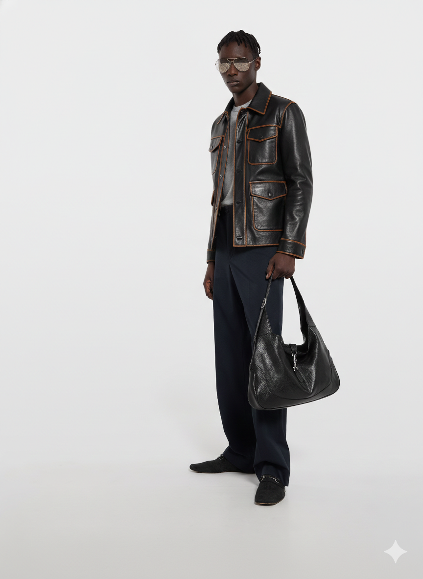 Men's Black Trench Leather Coat - North Face Winter Coat