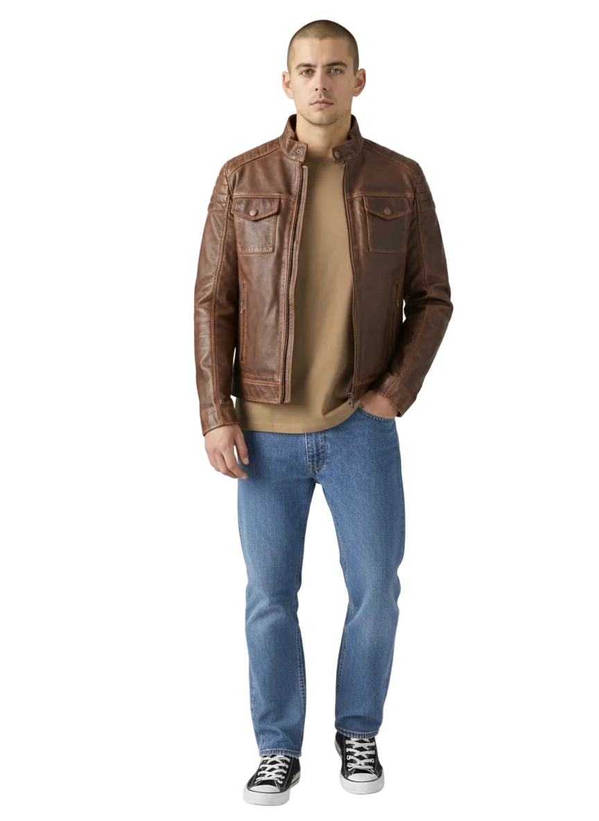 Veste Barbour Homme en Cuir Vieilli Belgrade couleur tabac