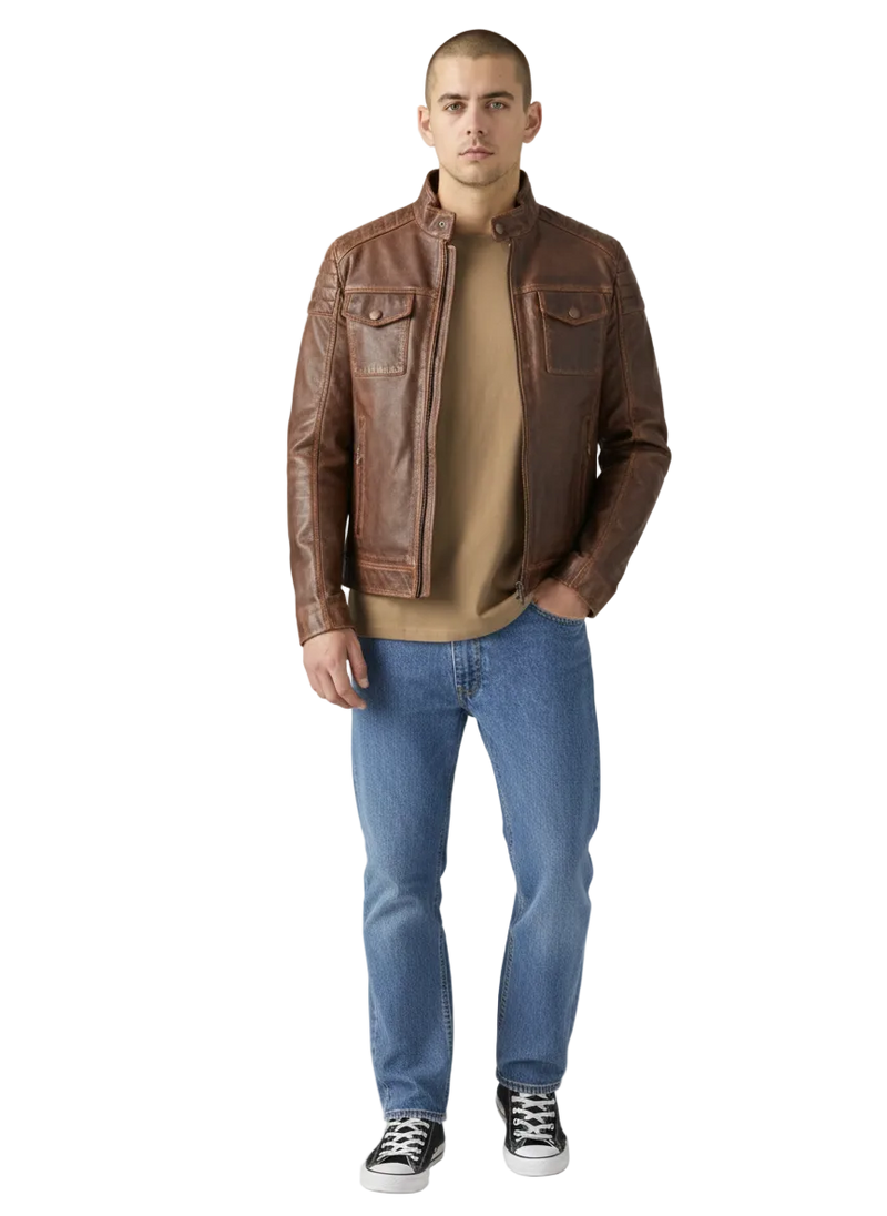 Veste Barbour Homme en Cuir Vieilli Belgrade couleur tabac