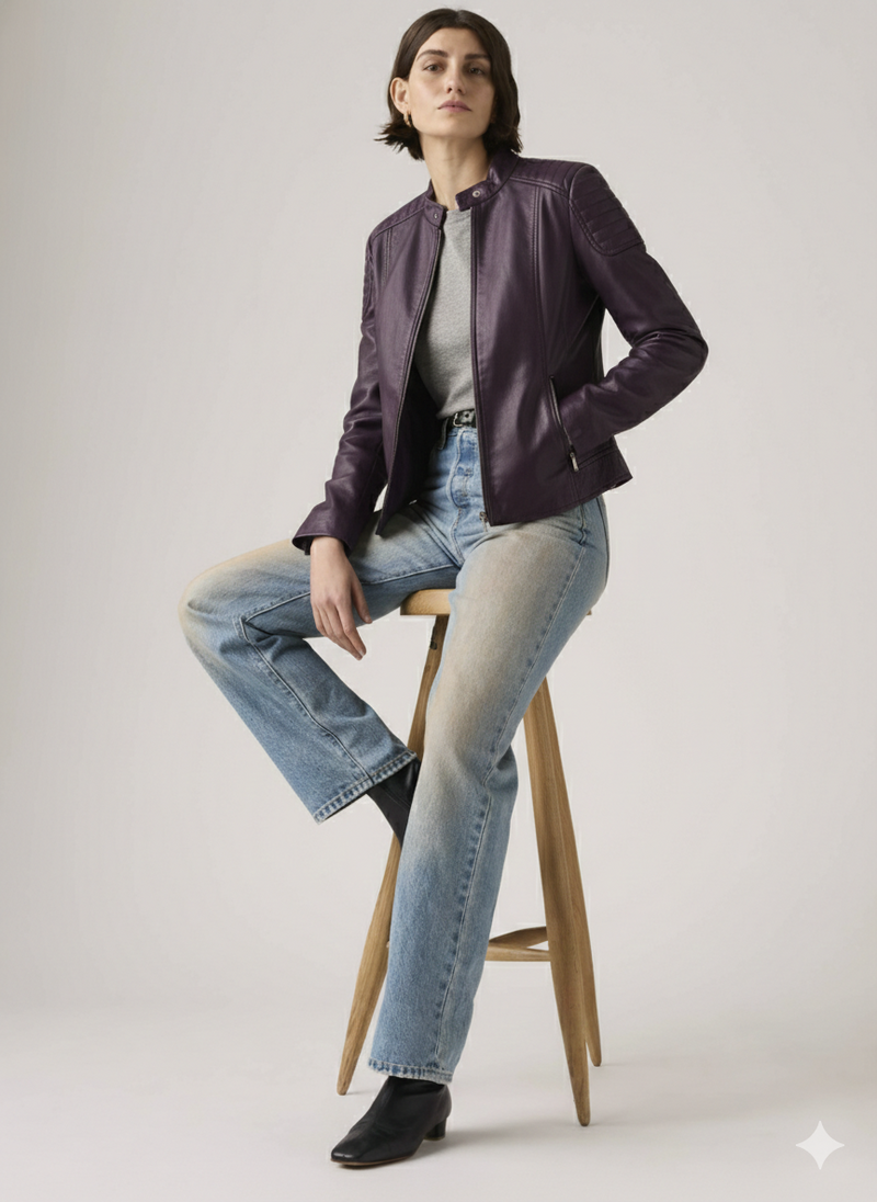 Women's Purple Motorcycle Leather Jacket