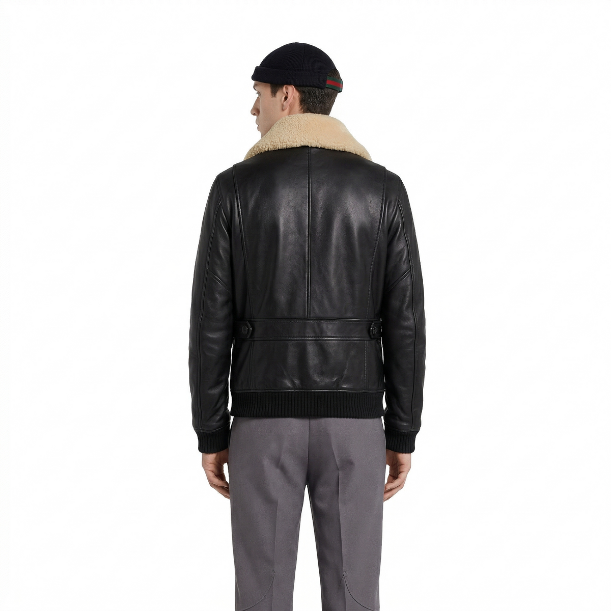 Men's Classic Leather Aviator Flight Bomber Jacket
