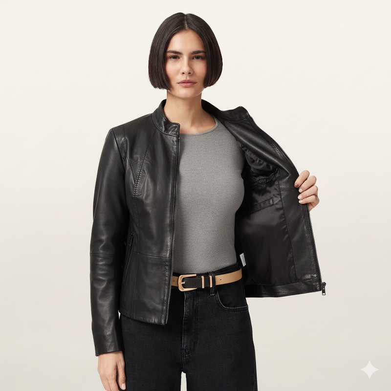 Women’s Cafe Racer Biker Leather Jacket