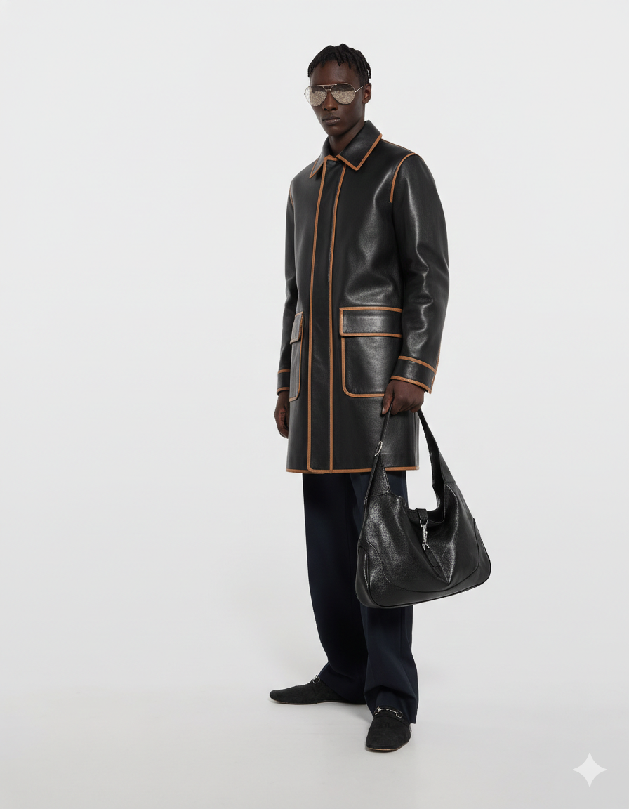 Men's Black Trench Leather Coat - North Face Winter Coat