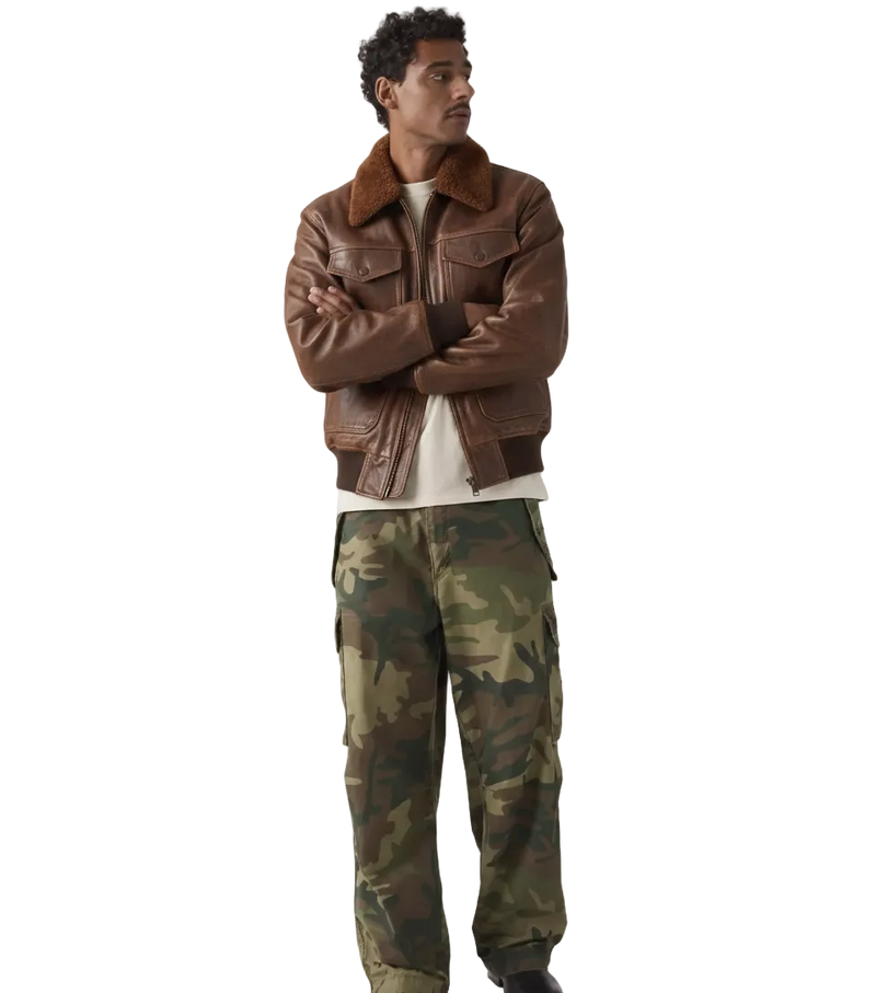 Blouson aviateur G-1 pour homme - Cuir de vachette véritable marron vieilli