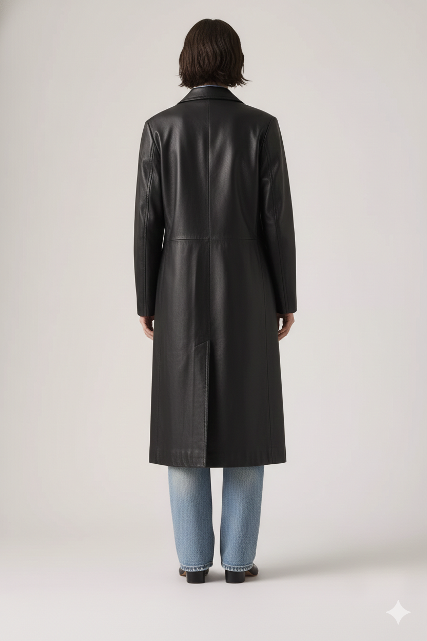 Trench-coat long pour femme en agneau noir - Beauté