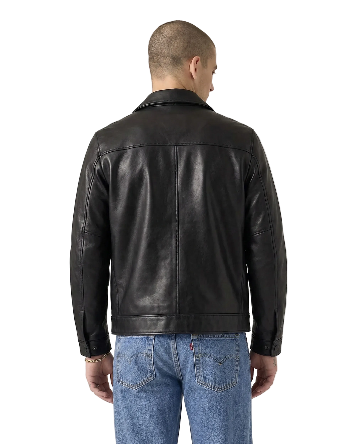 Blouson de motard en cuir ciré noir pour homme