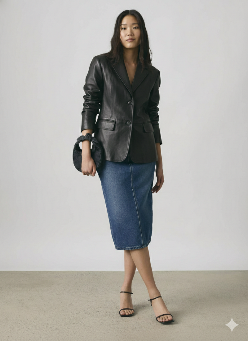 Blazer ajusté en cuir nappa pour femme