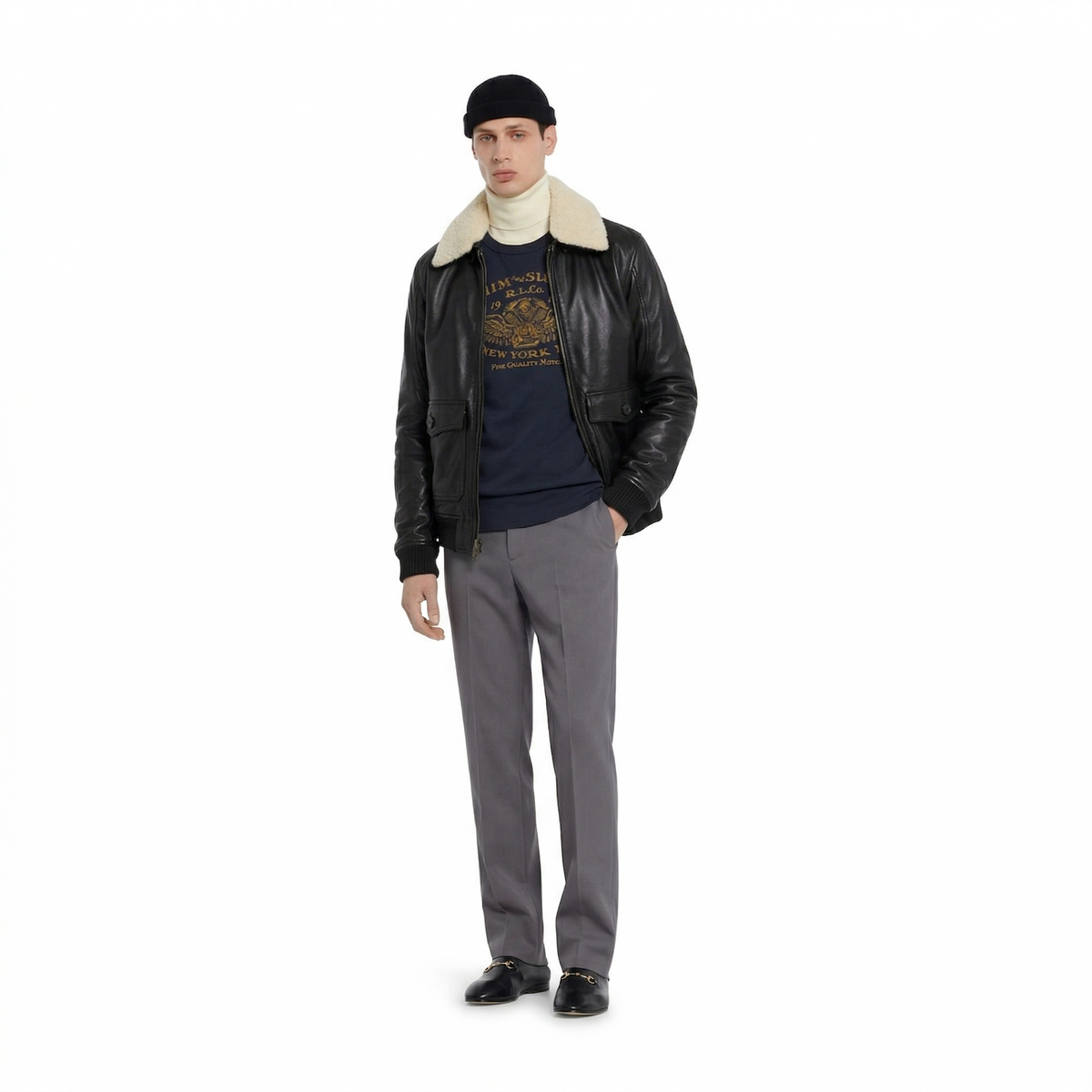Men's Classic Leather Aviator Flight Bomber Jacket
