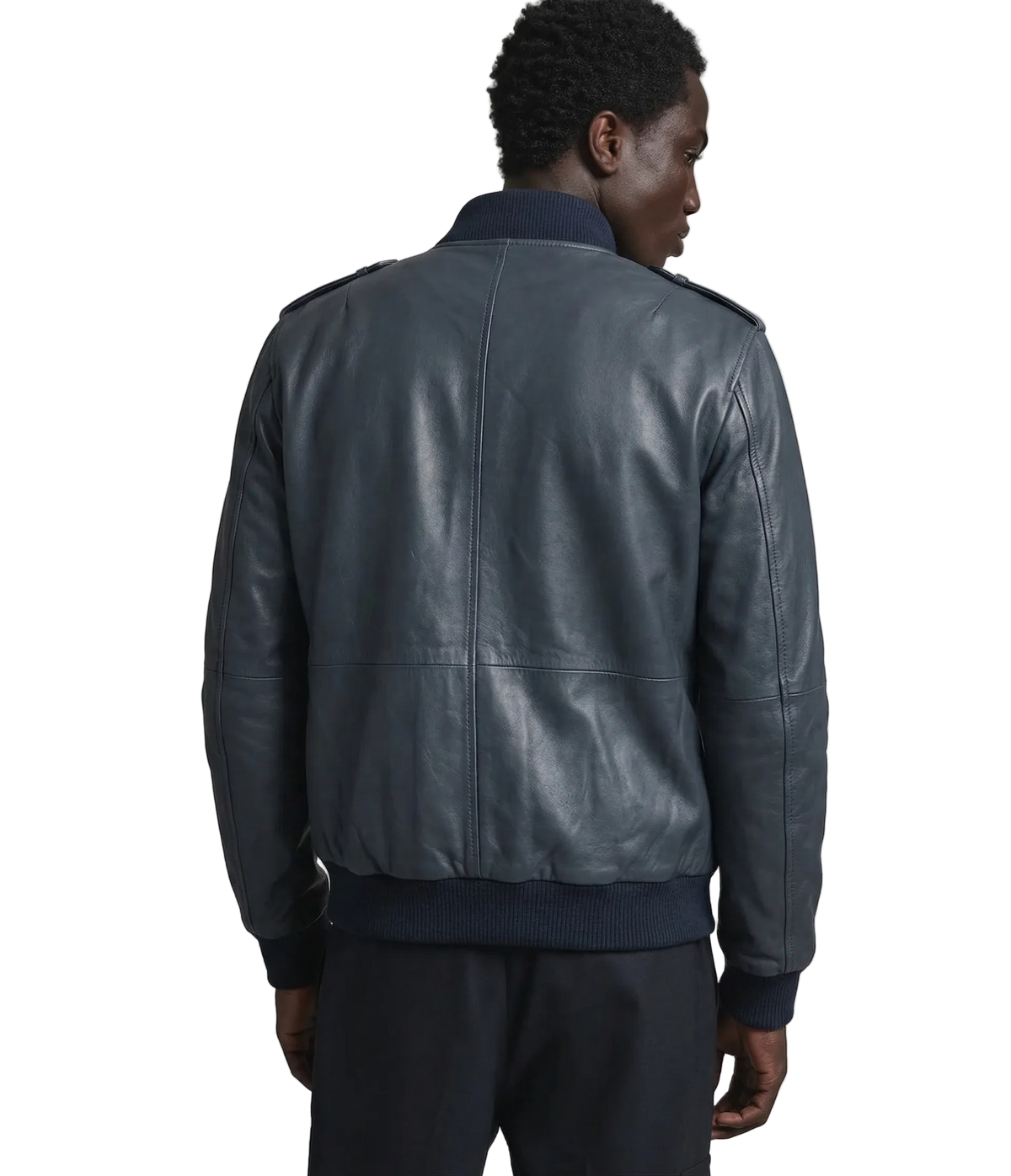 Men's Premium Blue Lamb Hide Leather Bomber Jacket