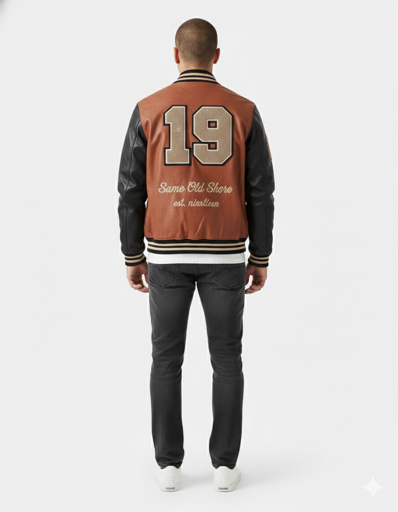 Blouson Oversize en Cuir de Veau pour Homme - Veste Universitaire