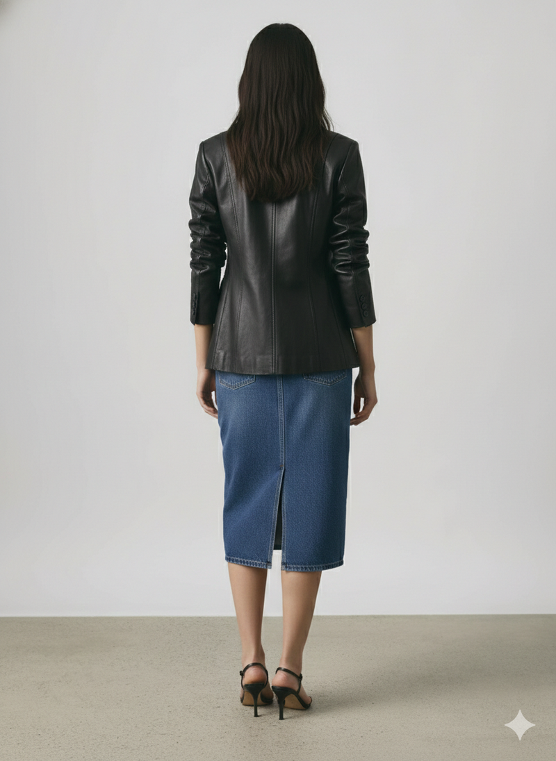 Blazer ajusté en cuir nappa pour femme