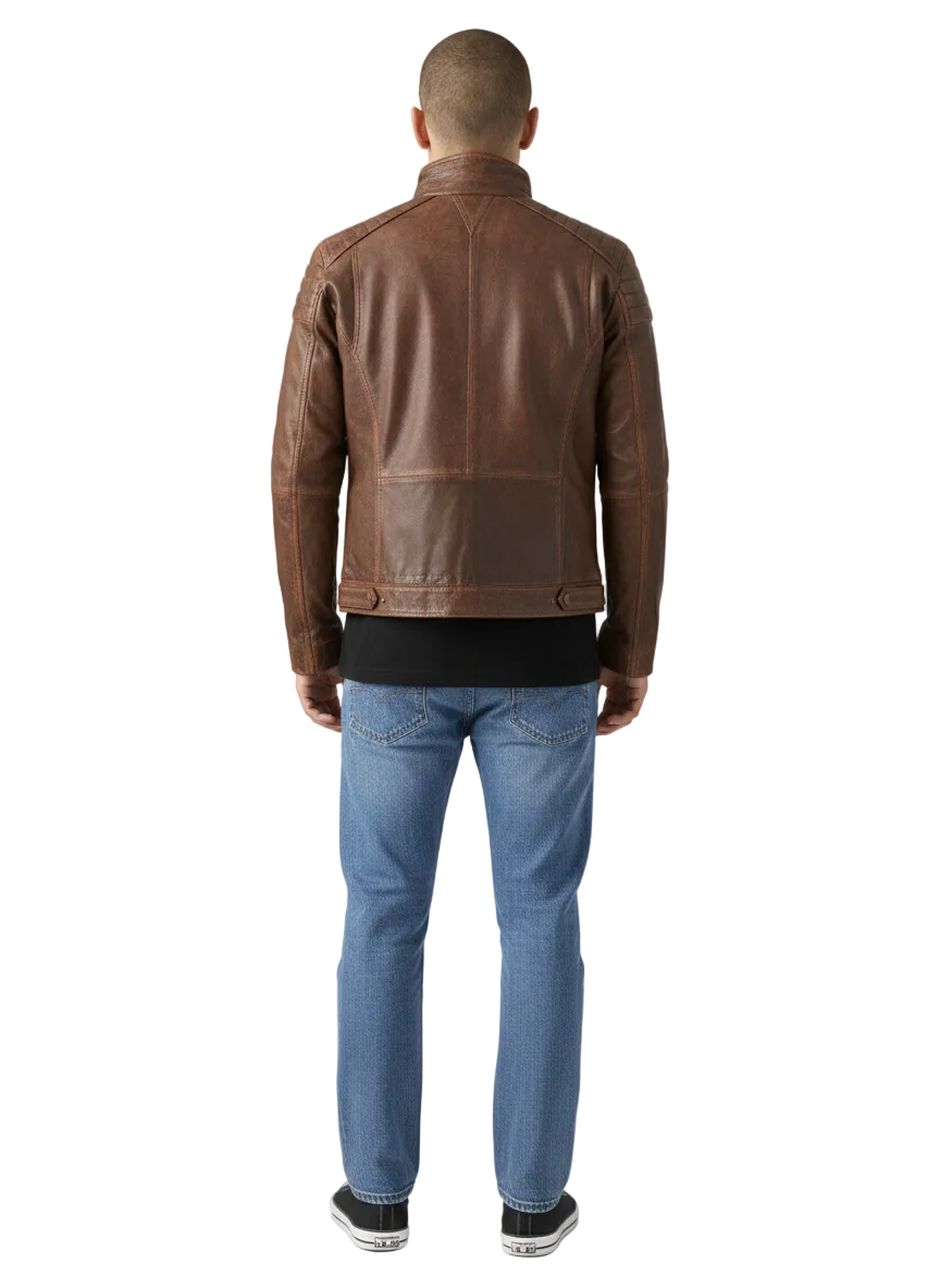 Men's Belgrade Distressed Tobacco Leather Field Jacket