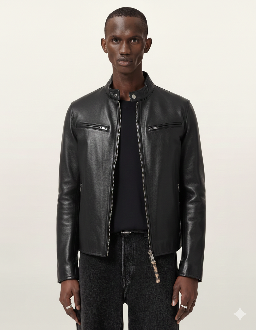 Men's Matt Black Cafe Racer Leather Jacket 