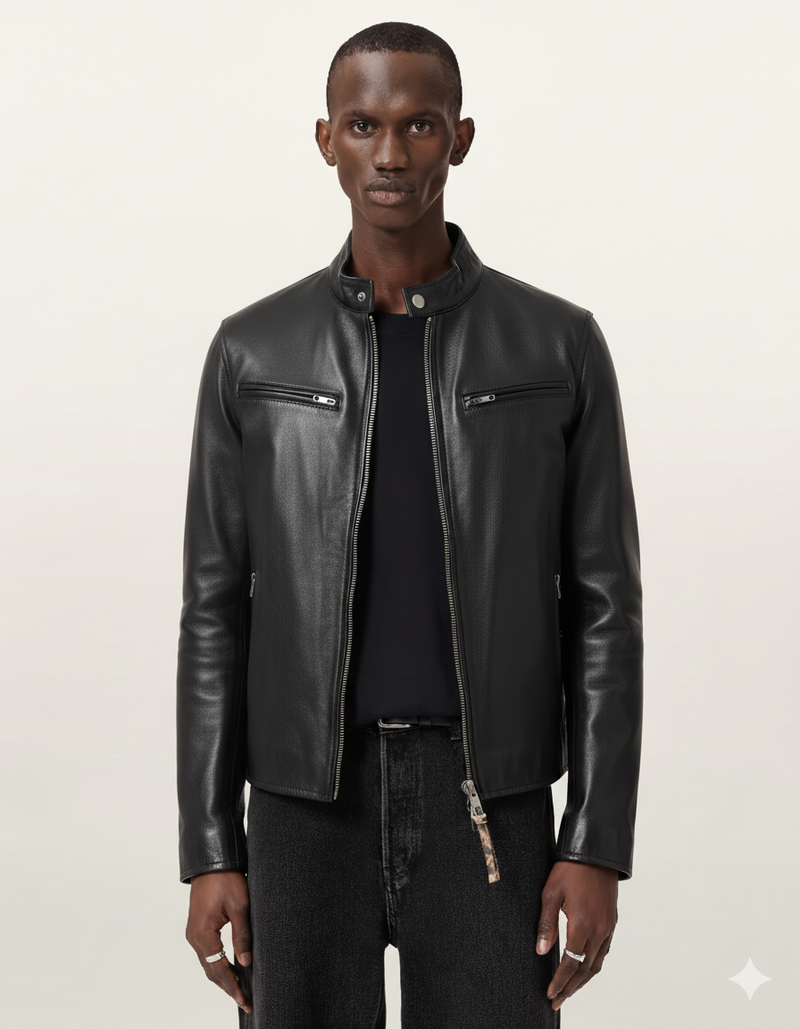 Men's Matt Black Cafe Racer Leather Jacket 