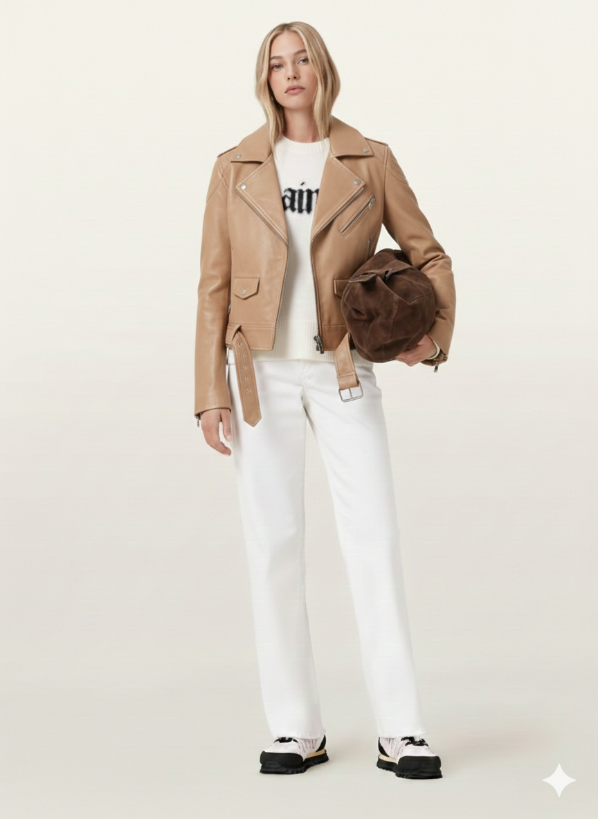 Women's Tan Motorcycle Leather Jacket