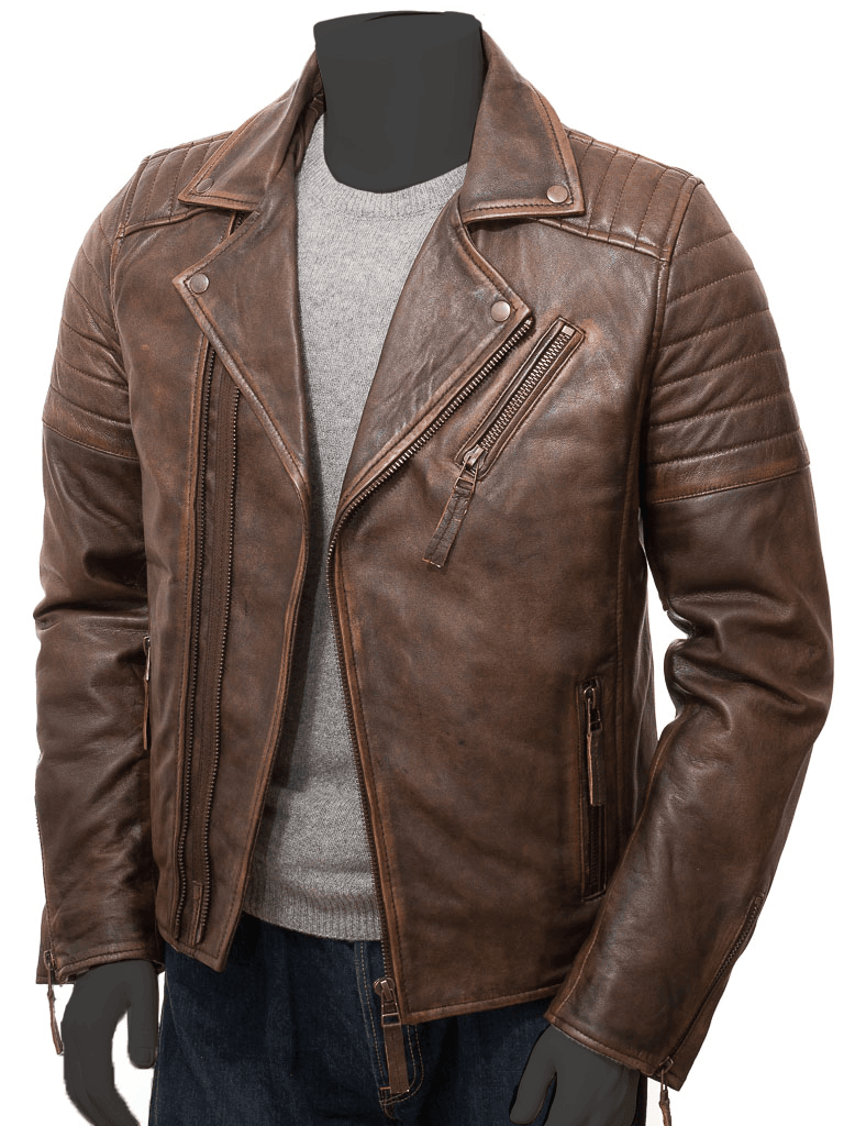 Men's Vintage Brown Leather Jacket - Timber - Bull Armour