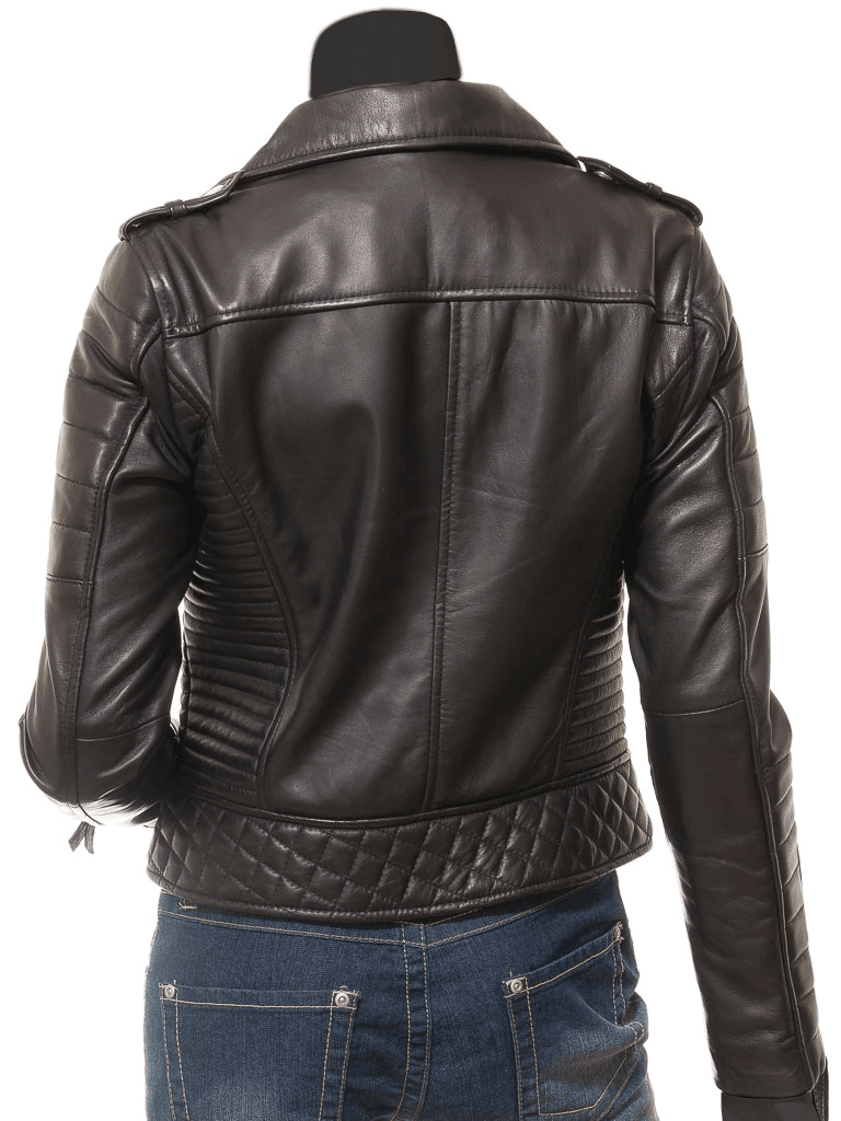 Women Cross Zipper Biker Leather Jacket - Electra - Bull Armour