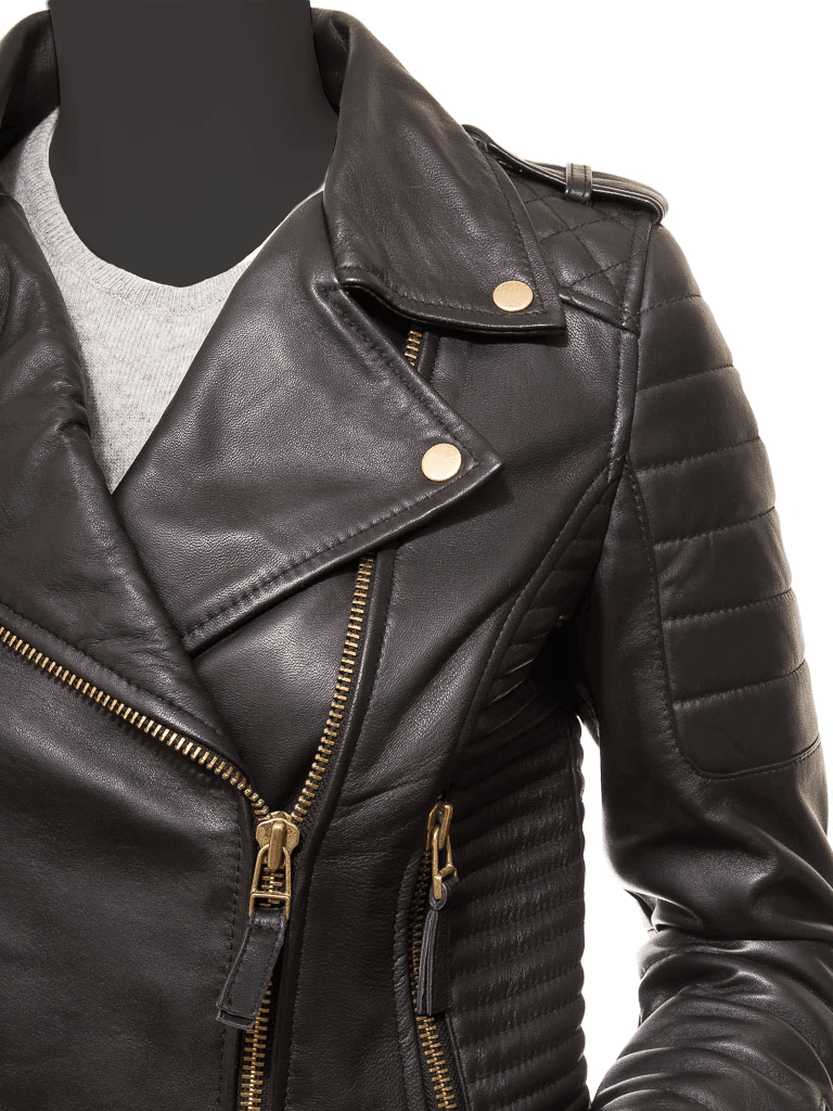 Women Cross Zipper Biker Leather Jacket - Electra - Bull Armour