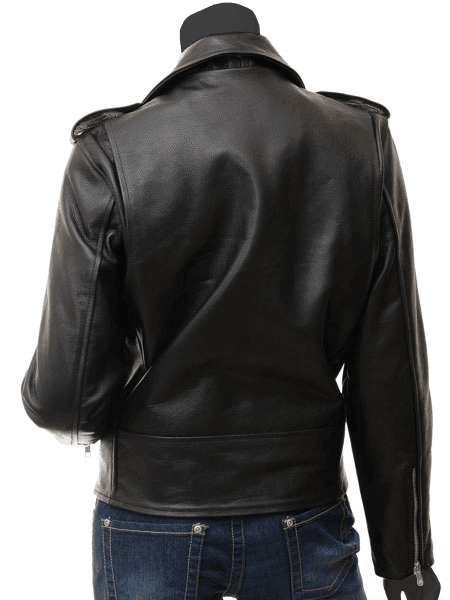Women's Biker Black Leather Jacket - Colonel - Bull Armour