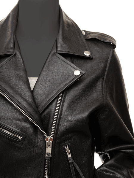 Women's Biker Black Leather Jacket - Colonel - Bull Armour