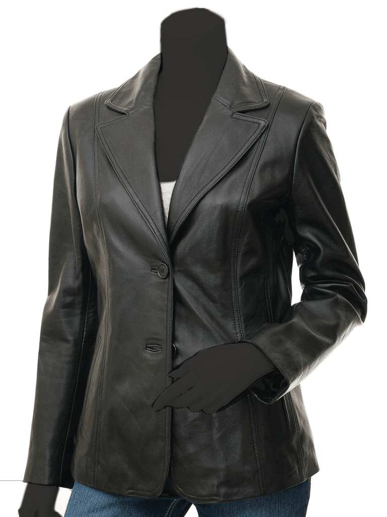 Women's Black Blazer Leather Coat - Sydney - Bull Armour
